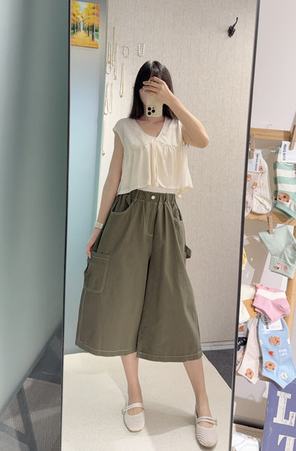 夏季・明線寬鬆七分褲 3色入 1S30820