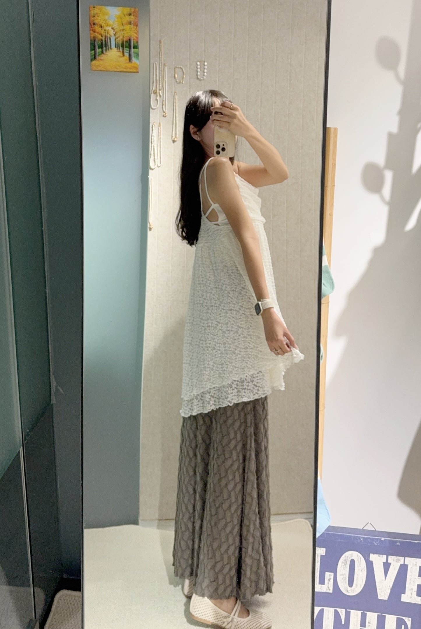 夏季・兩層暗紋花花Lace吊帶裙 2色入 1S10822