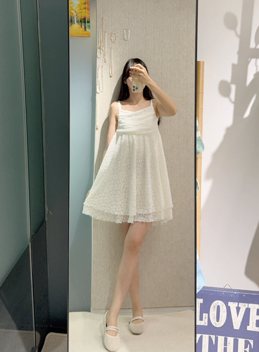 夏季・兩層暗紋花花Lace吊帶裙 2色入 1S10822