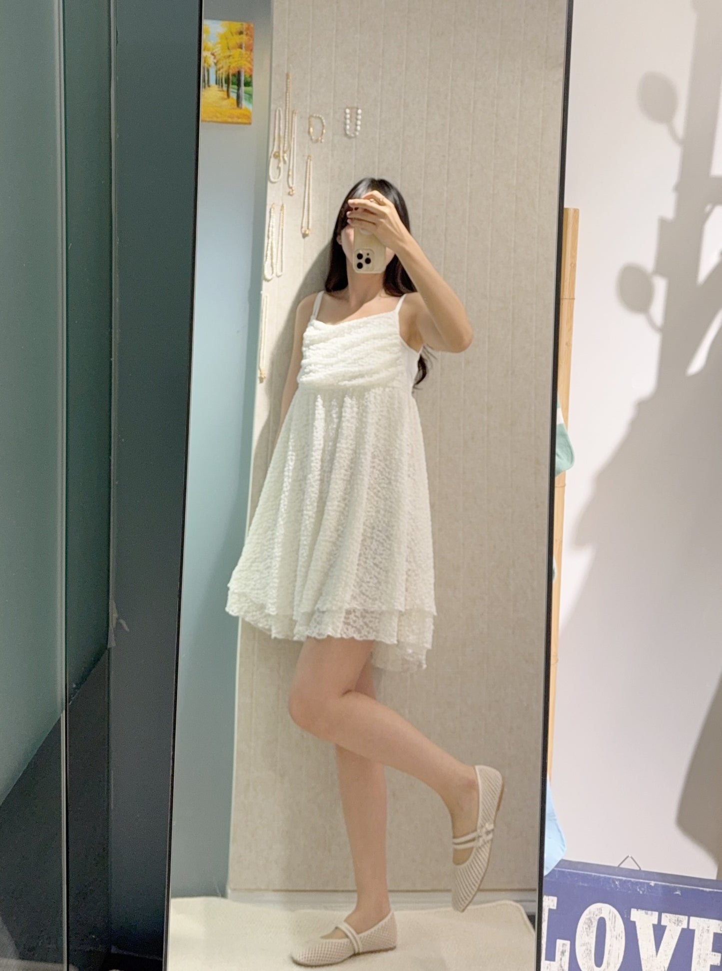 夏季・兩層暗紋花花Lace吊帶裙 2色入 1S10822