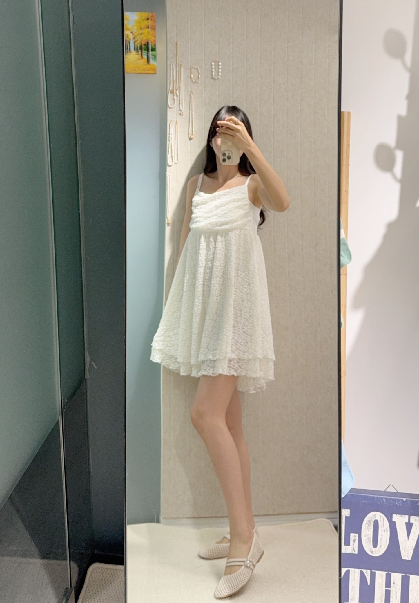 夏季・兩層暗紋花花Lace吊帶裙 2色入 1S10822