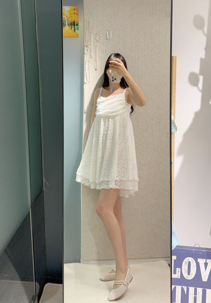 夏季・兩層暗紋花花Lace吊帶裙 2色入 1S10822