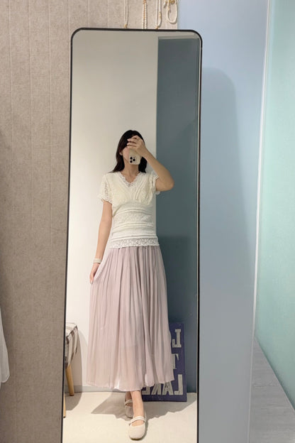 夏季・彈性Lace V領上衣 2色入 1S00824