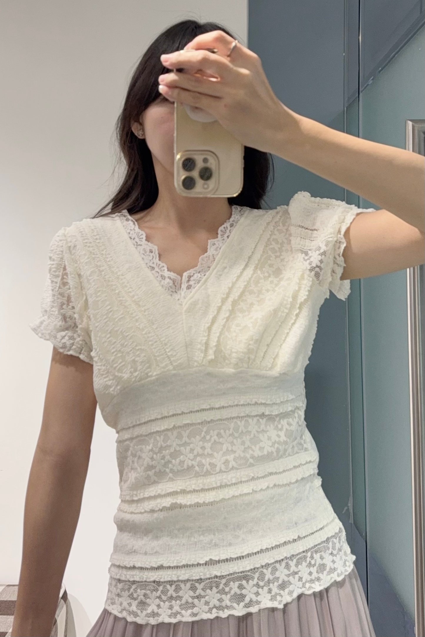 夏季・彈性Lace V領上衣 2色入 1S00824