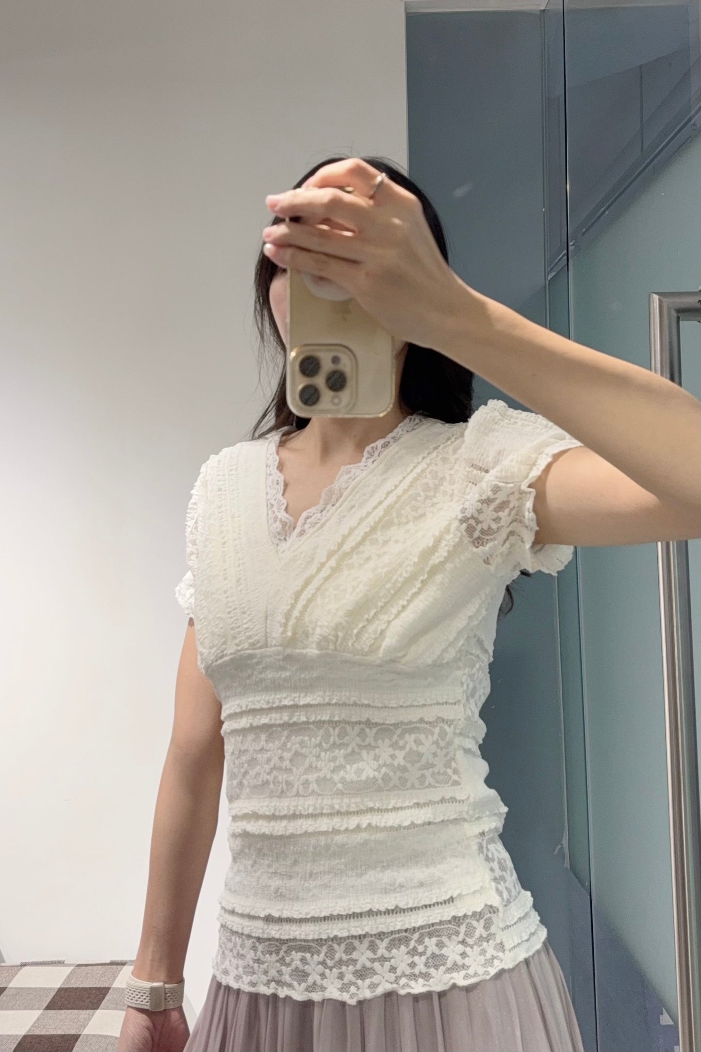 夏季・彈性Lace V領上衣 2色入 1S00824