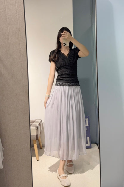 夏季・彈性Lace V領上衣 2色入 1S00824