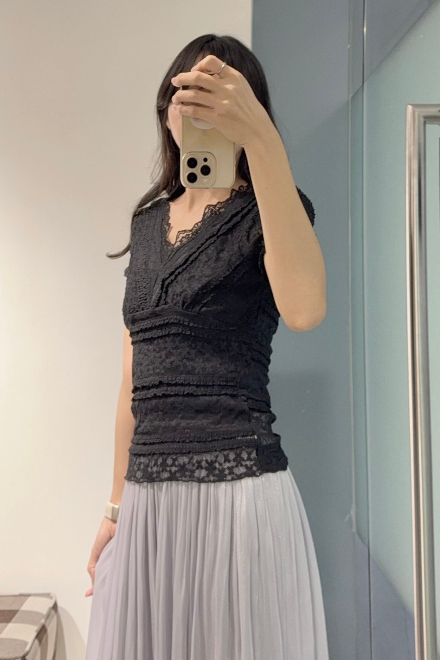 夏季・彈性Lace V領上衣 2色入 1S00824