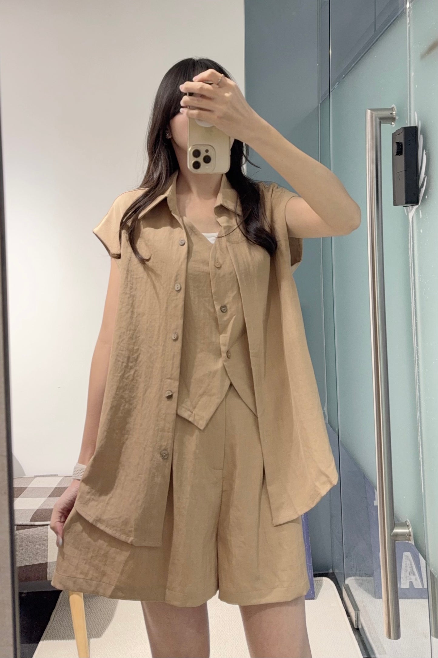 夏季・假兩件開胸上衣配短褲 2色入 1S00829