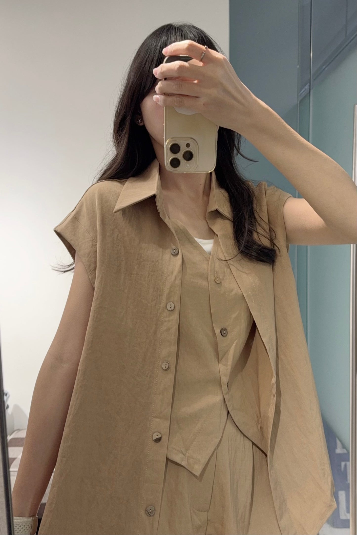 夏季・假兩件開胸上衣配短褲 2色入 1S00829