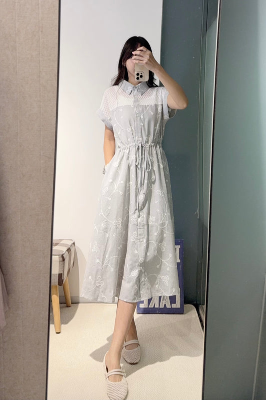 夏季・立體刺繡花棉麻連身裙 2色入 1S20826