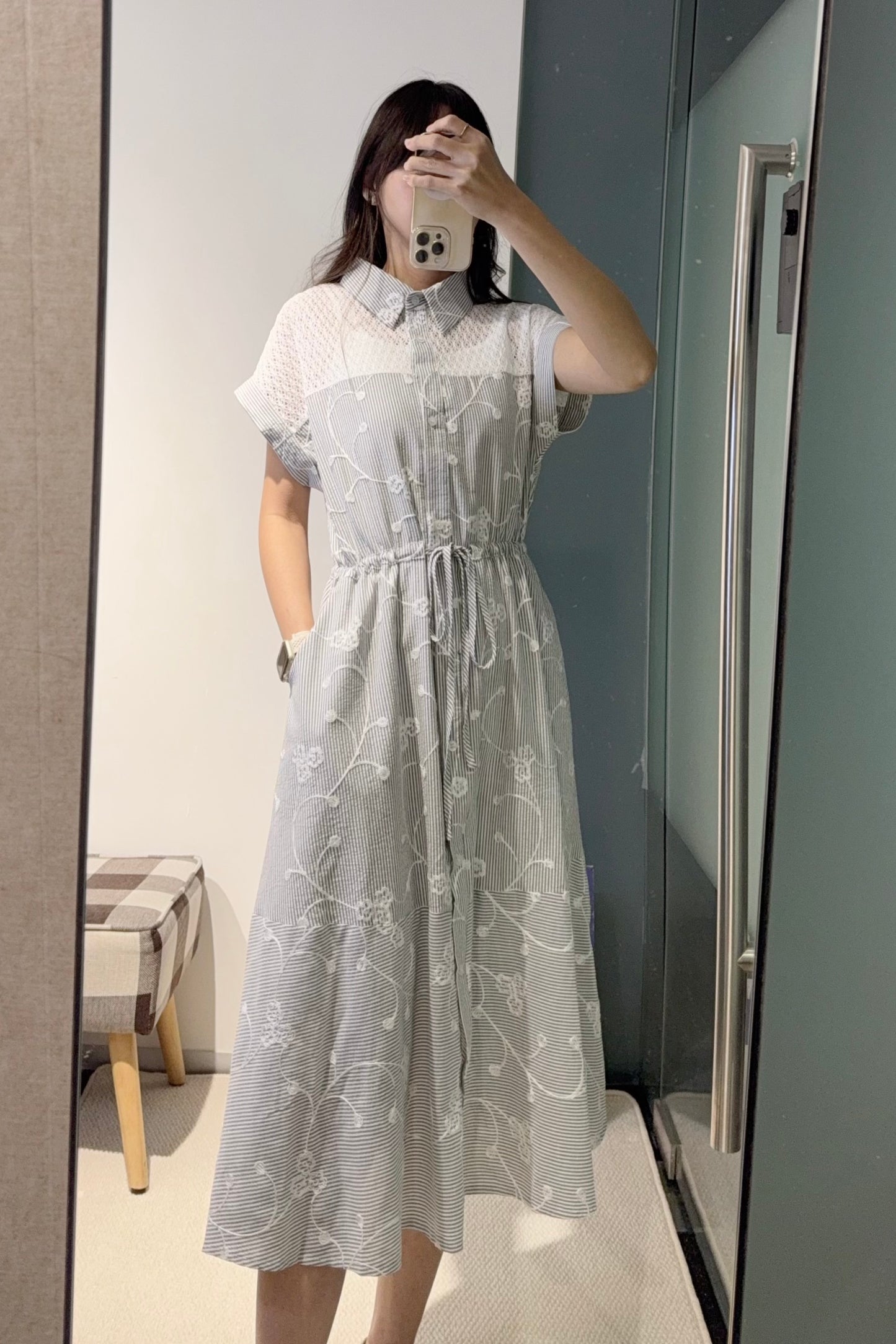 夏季・立體刺繡花棉麻連身裙 2色入 1S20826