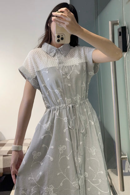 夏季・立體刺繡花棉麻連身裙 2色入 1S20826
