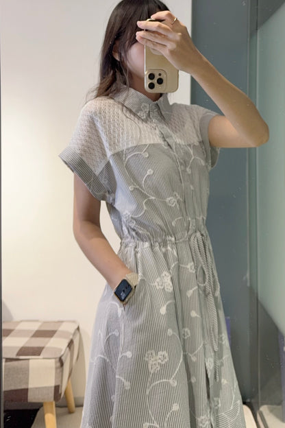 夏季・立體刺繡花棉麻連身裙 2色入 1S20826