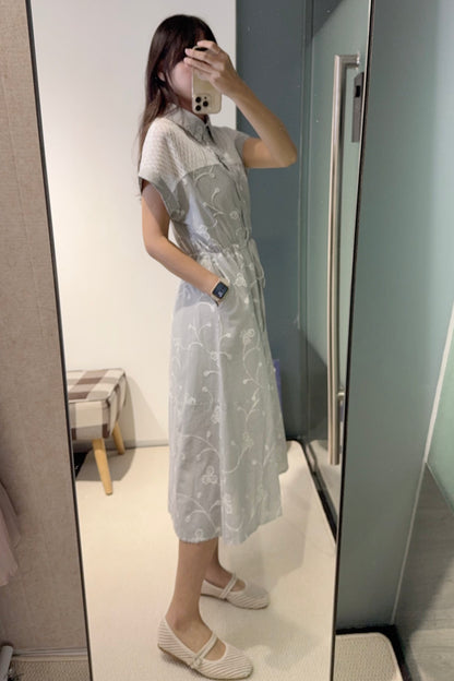 夏季・立體刺繡花棉麻連身裙 2色入 1S20826