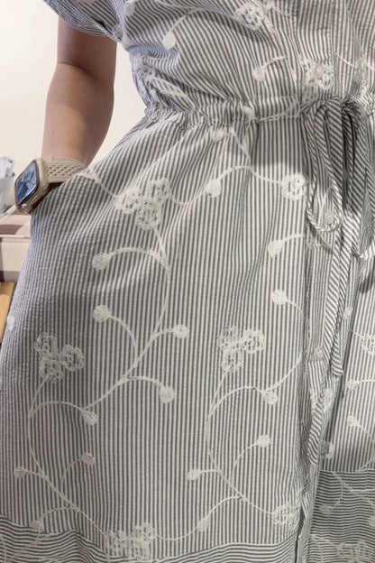 夏季・立體刺繡花棉麻連身裙 2色入 1S20826