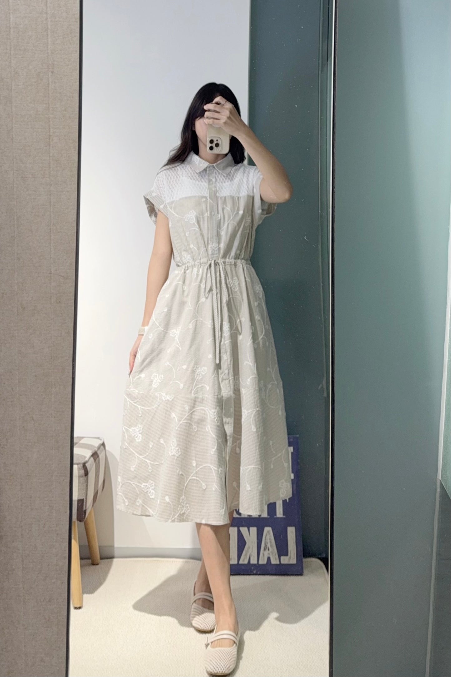 夏季・立體刺繡花棉麻連身裙 2色入 1S20826
