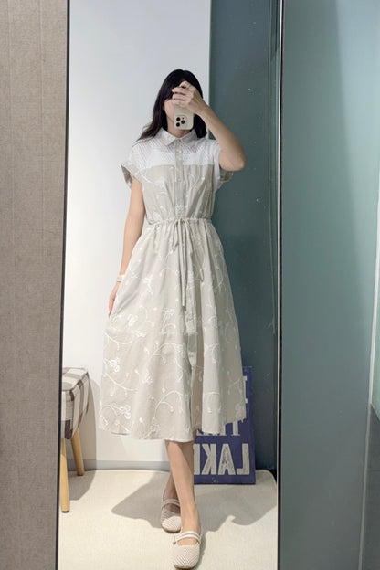 夏季・立體刺繡花棉麻連身裙 2色入 1S20826