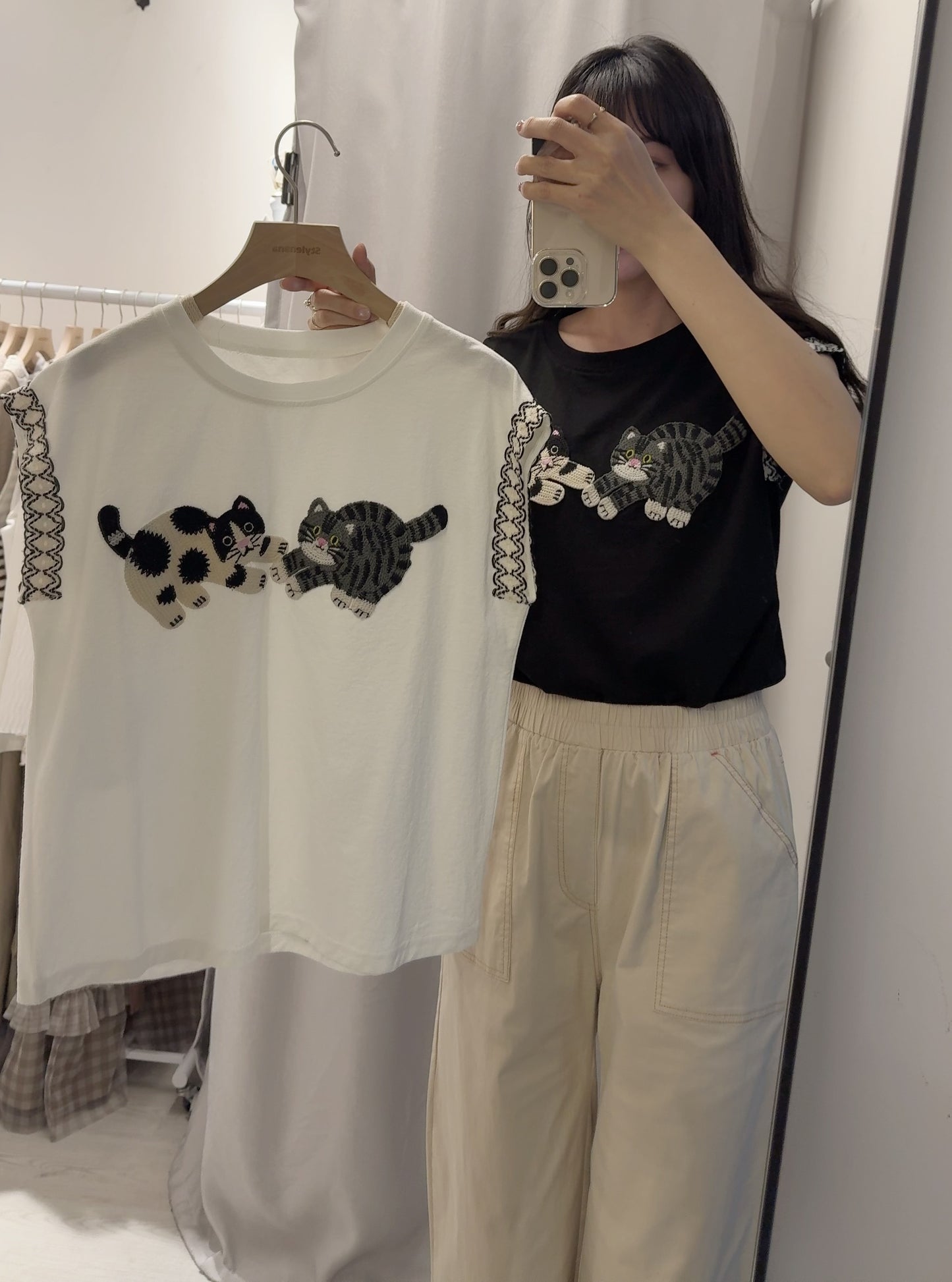 夏季・刺繡貓貓Tee 2色入 1S20318