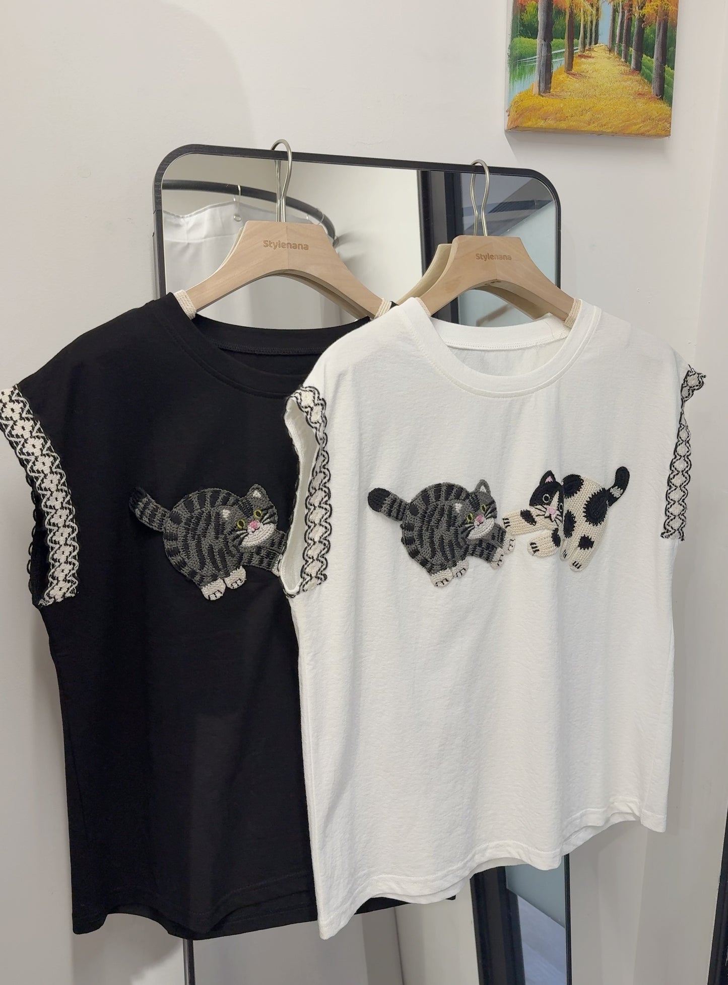 夏季・刺繡貓貓Tee 2色入 1S20318