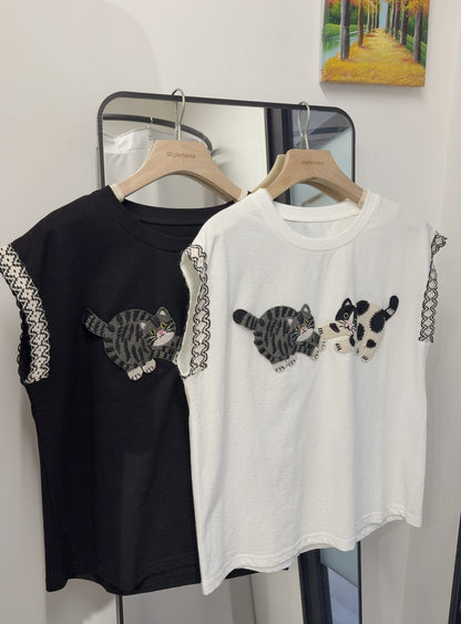 夏季・刺繡貓貓Tee 2色入 1S20318