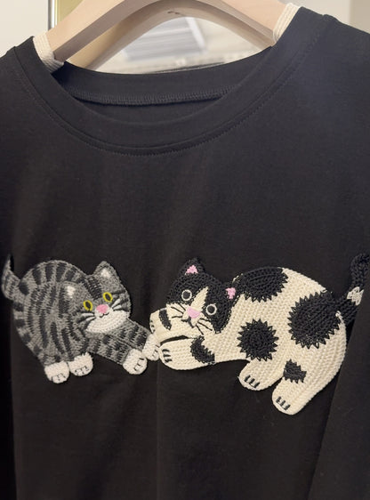 夏季・刺繡貓貓Tee 2色入 1S20318