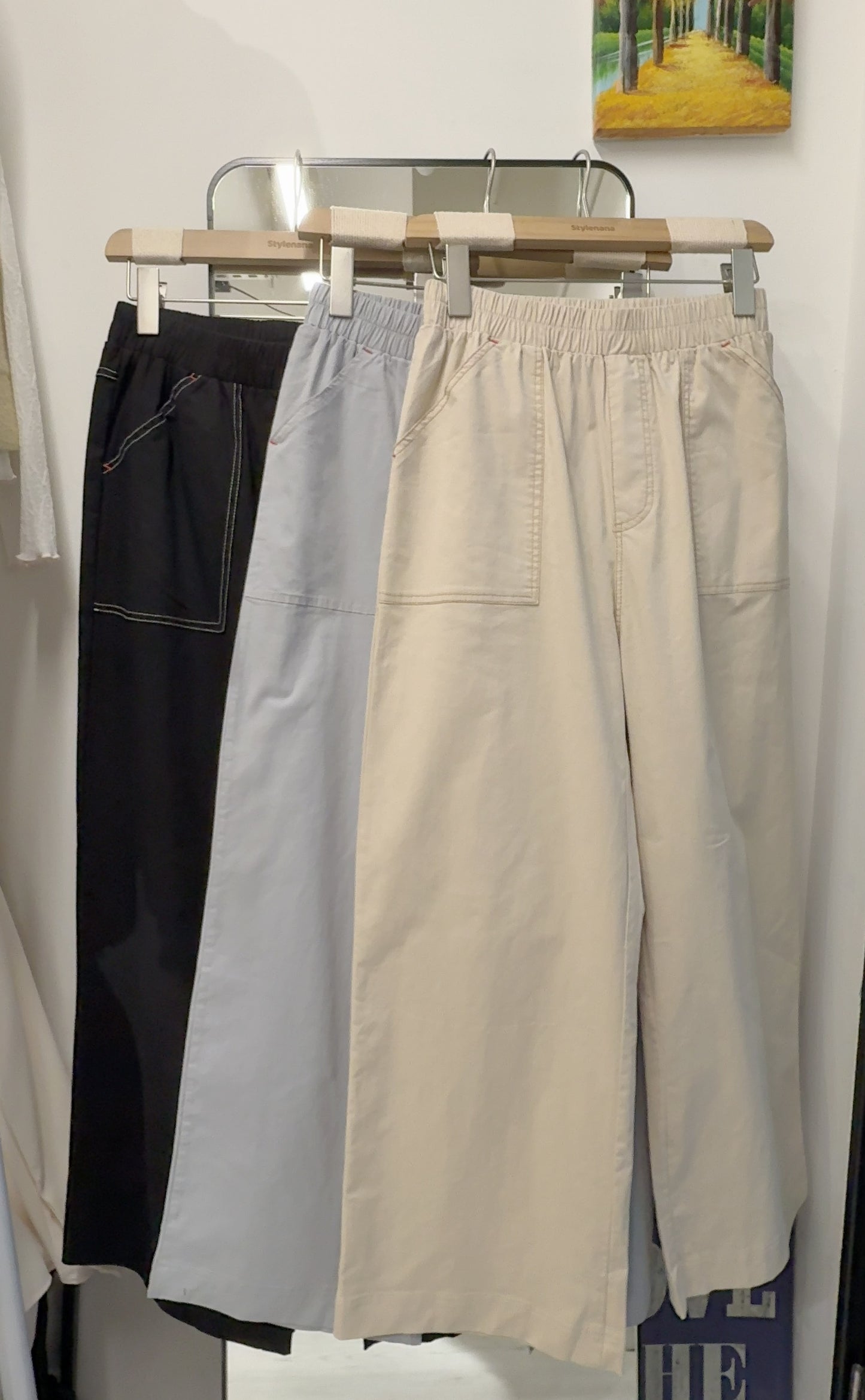 夏季・全橡筋明線直腳棉褲 3色入 1S80315