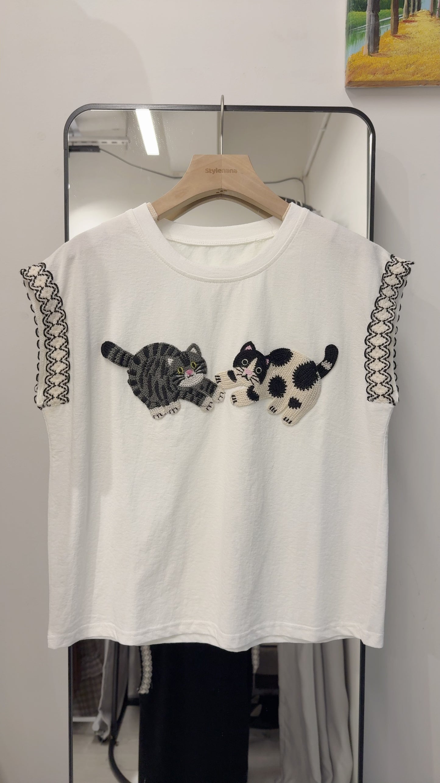 夏季・刺繡貓貓Tee 2色入 1S20318