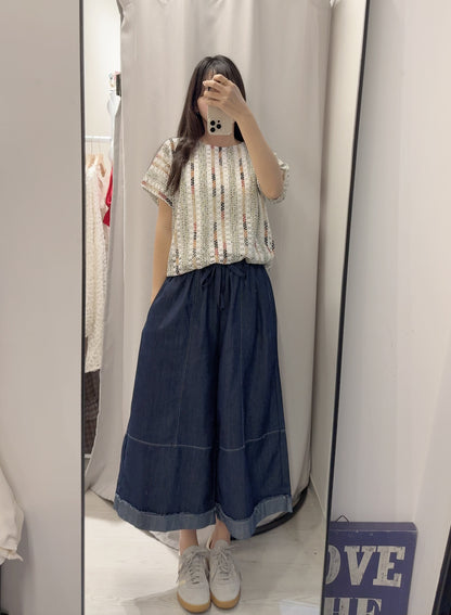 夏季・彩織勾線泡泡邊上衣 1色入 1S20319