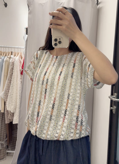 夏季・彩織勾線泡泡邊上衣 1色入 1S20319