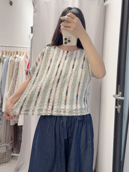 夏季・彩織勾線泡泡邊上衣 1色入 1S20319