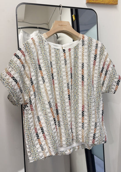 夏季・彩織勾線泡泡邊上衣 1色入 1S20319