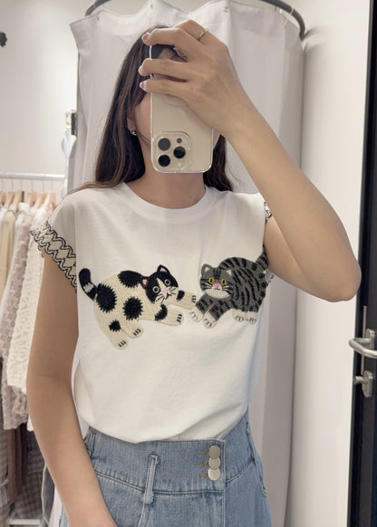 夏季・刺繡貓貓Tee 2色入 1S20318