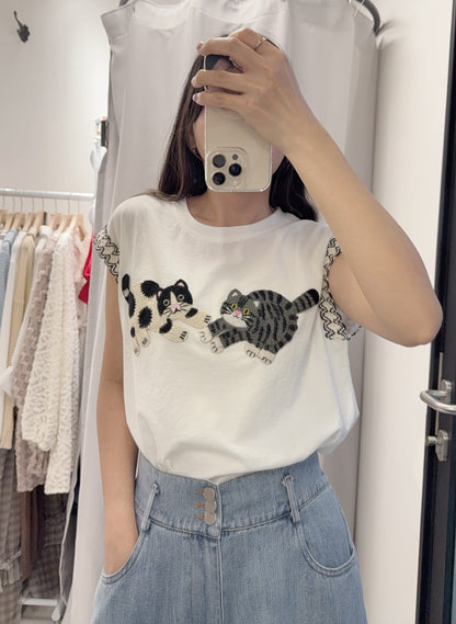 夏季・刺繡貓貓Tee 2色入 1S20318