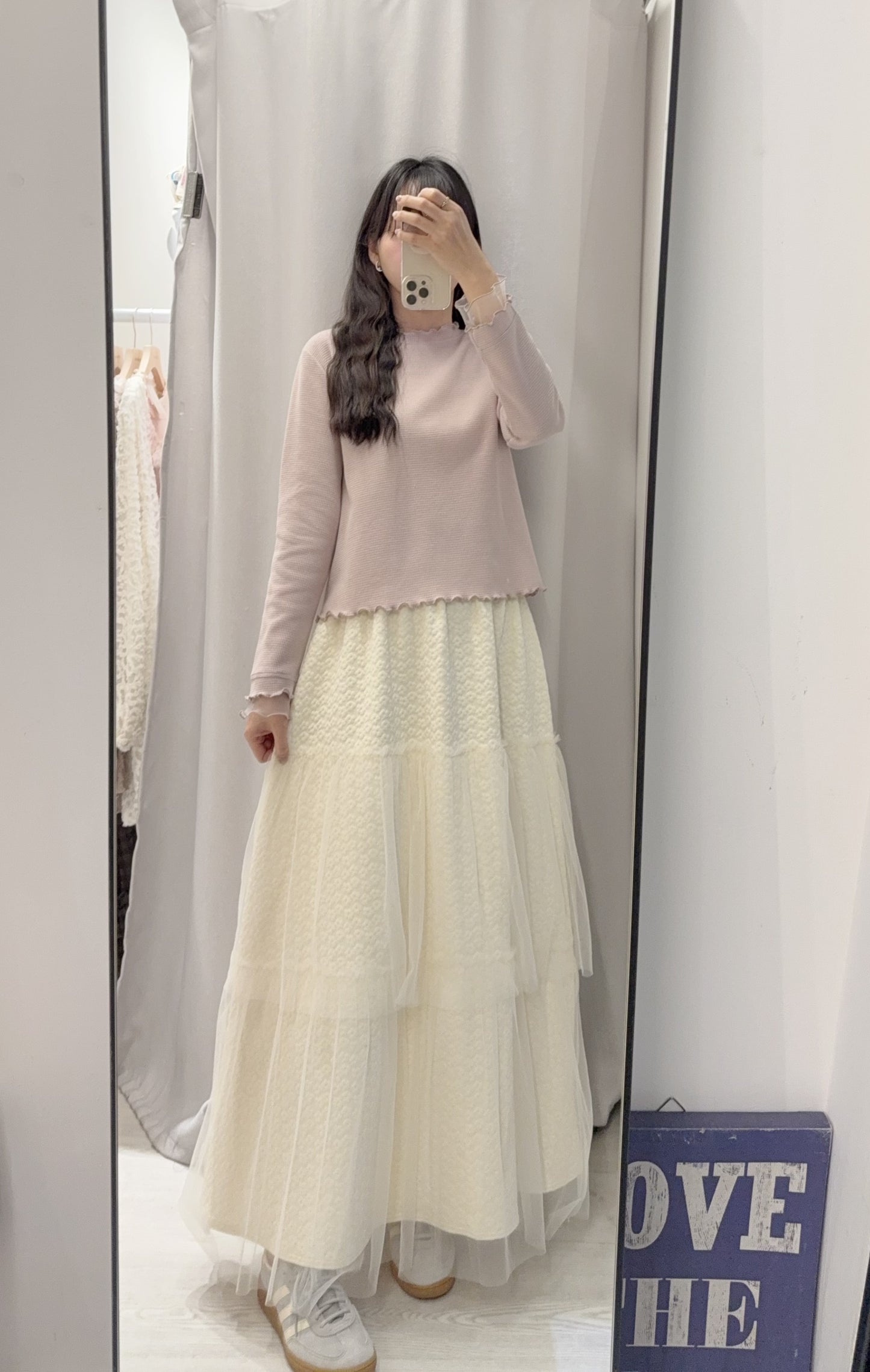 春夏・透透拼袖窩夫薄長袖 4色入 1S10320