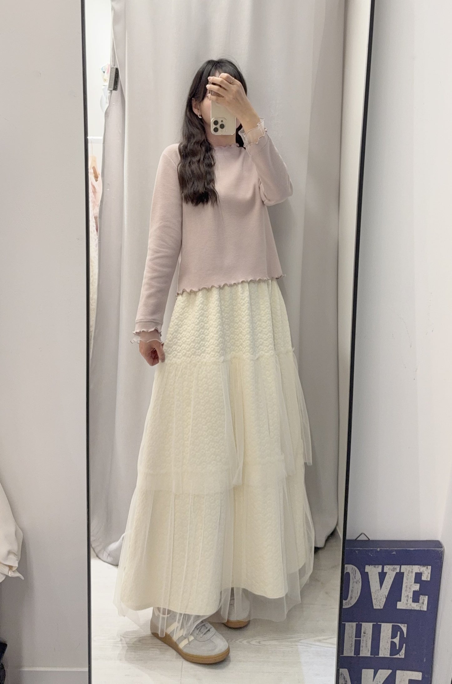 春夏・透透拼袖窩夫薄長袖 4色入 1S10320