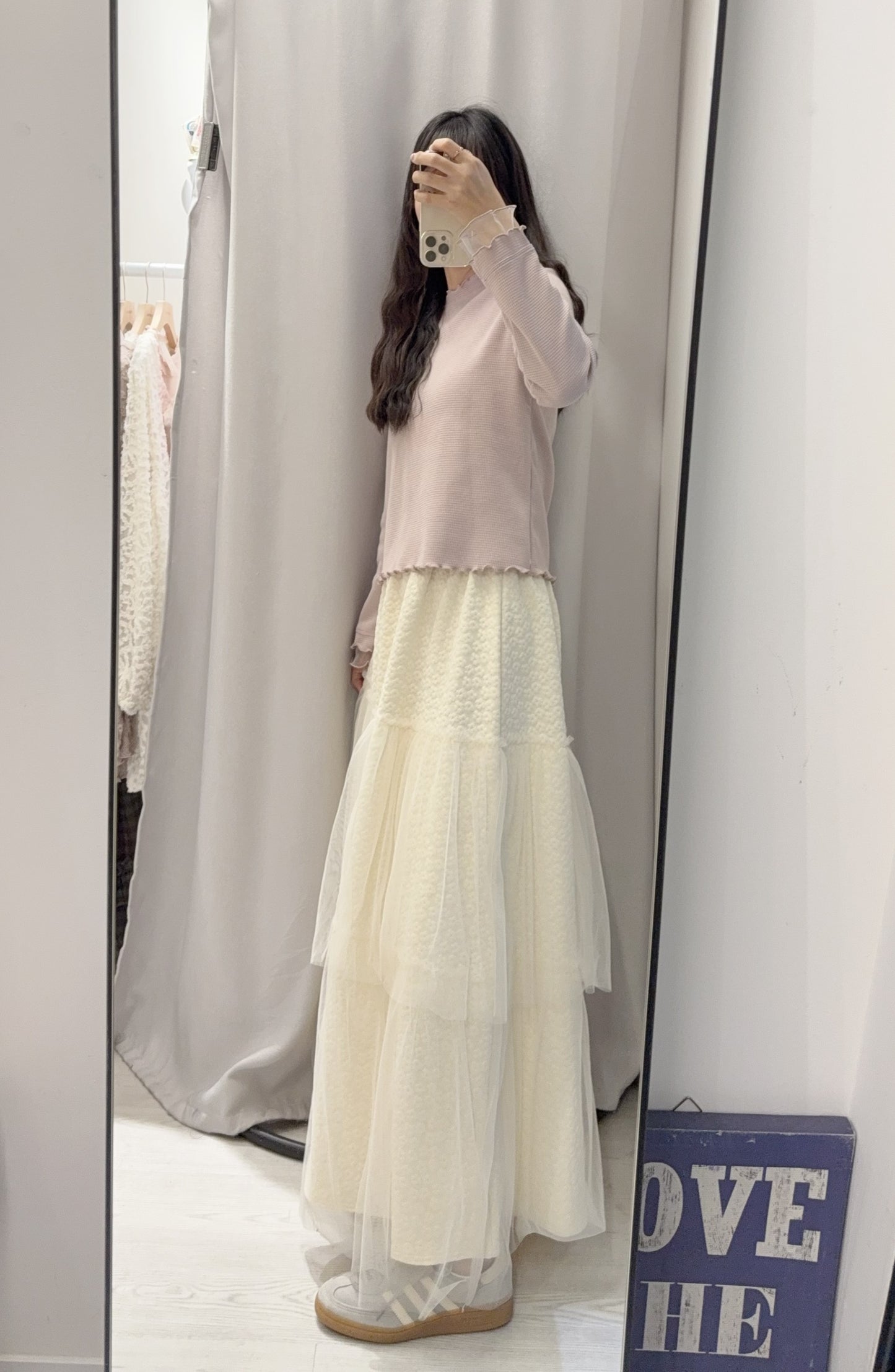 春夏・透透拼袖窩夫薄長袖 4色入 1S10320