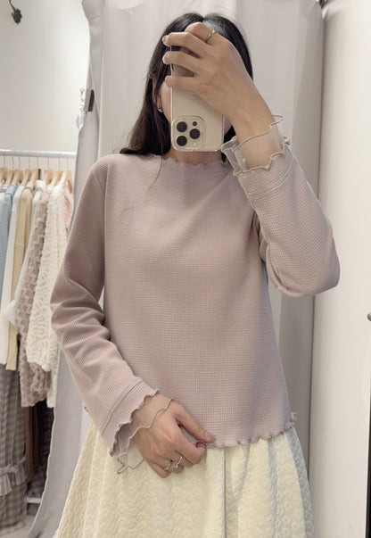 春夏・透透拼袖窩夫薄長袖 4色入 1S10320