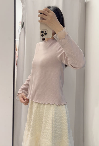 春夏・透透拼袖窩夫薄長袖 4色入 1S10320