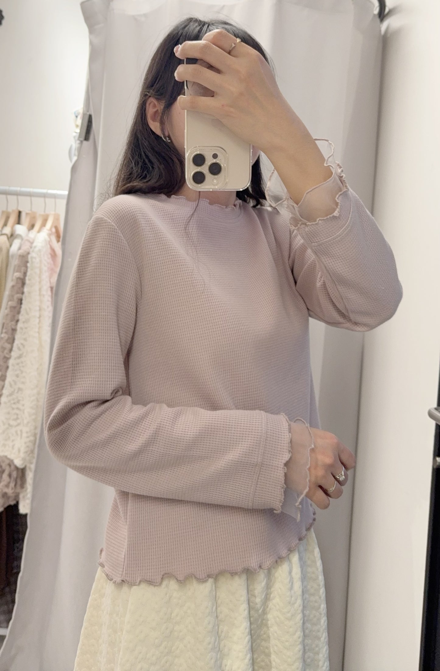 春夏・透透拼袖窩夫薄長袖 4色入 1S10320