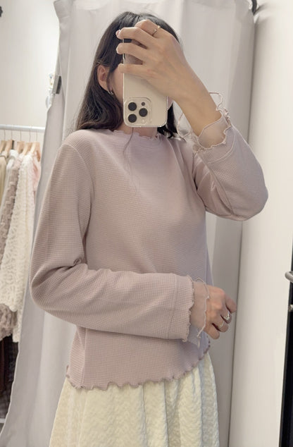 春夏・透透拼袖窩夫薄長袖 4色入 1S10320