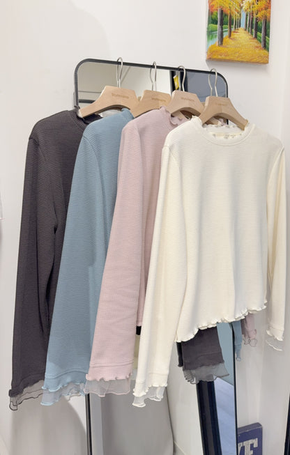 春夏・透透拼袖窩夫薄長袖 4色入 1S10320