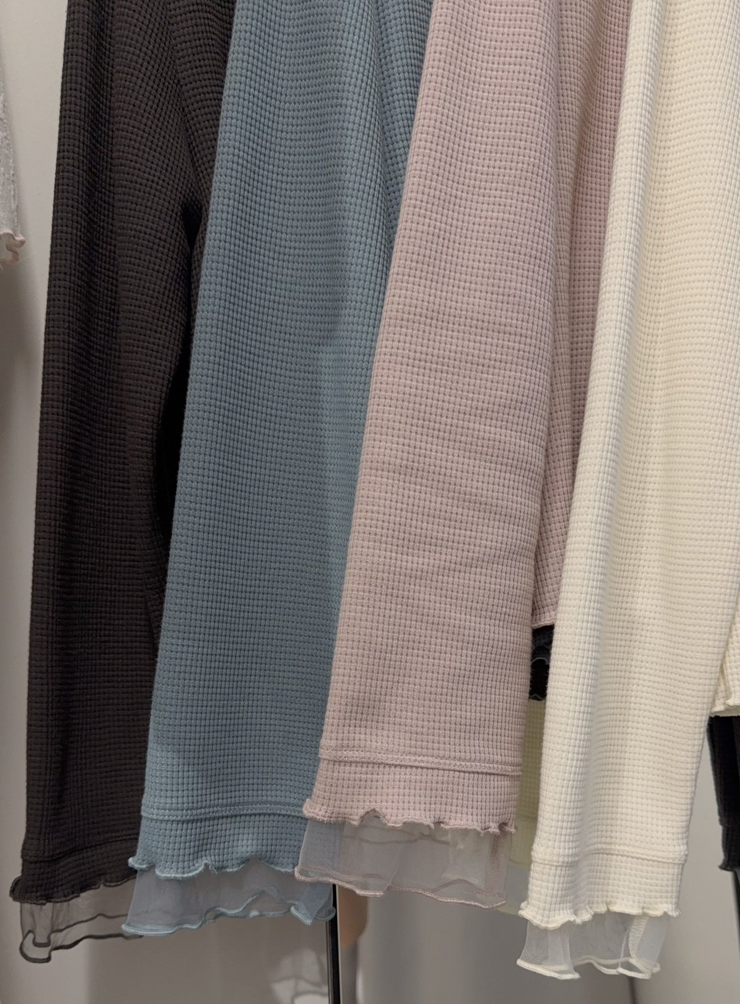 春夏・透透拼袖窩夫薄長袖 4色入 1S10320