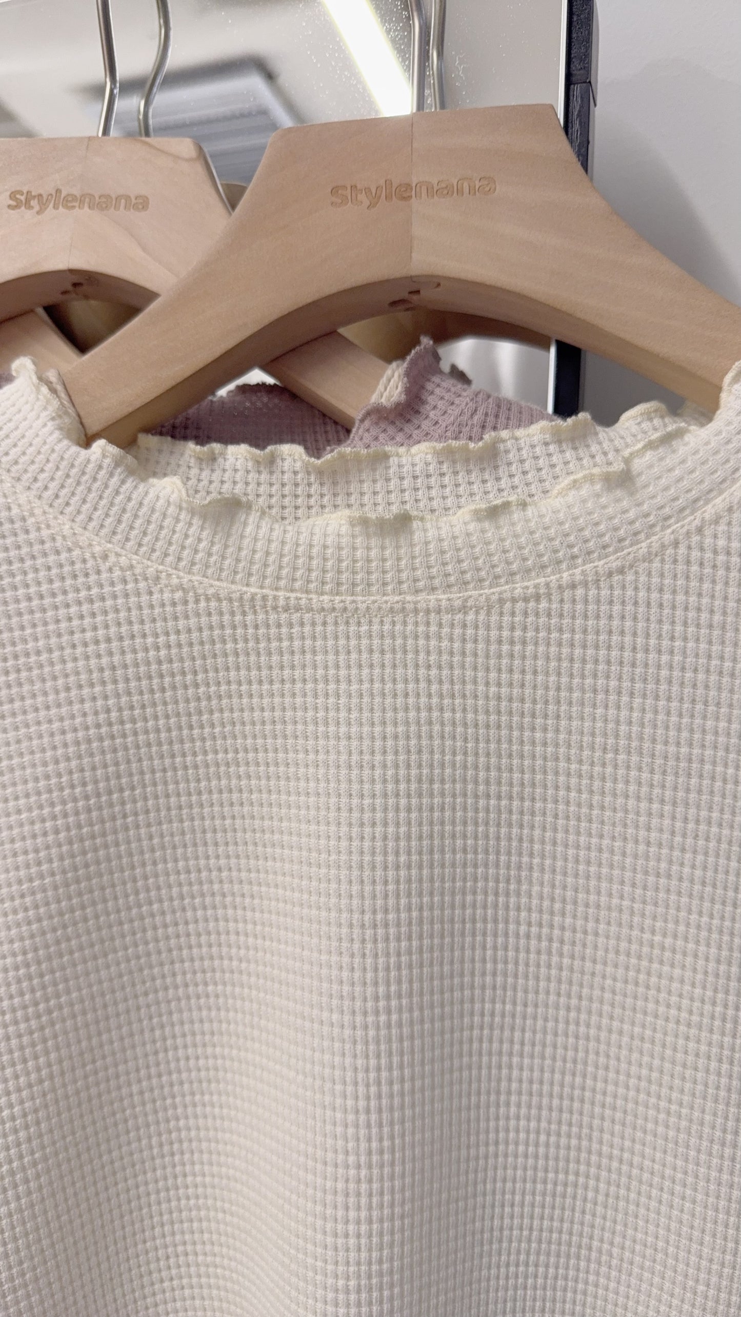 春夏・透透拼袖窩夫薄長袖 4色入 1S10320