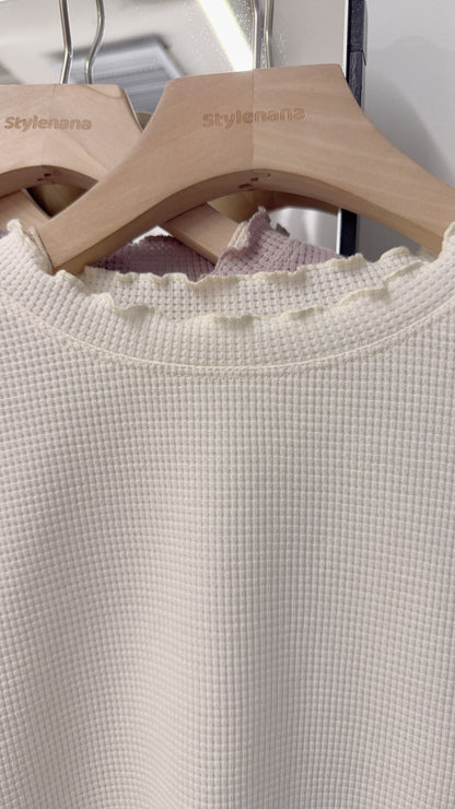 春夏・透透拼袖窩夫薄長袖 4色入 1S10320