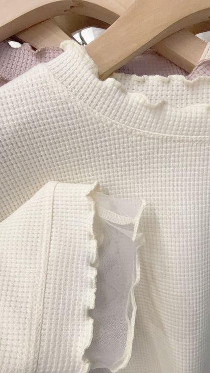 春夏・透透拼袖窩夫薄長袖 4色入 1S10320