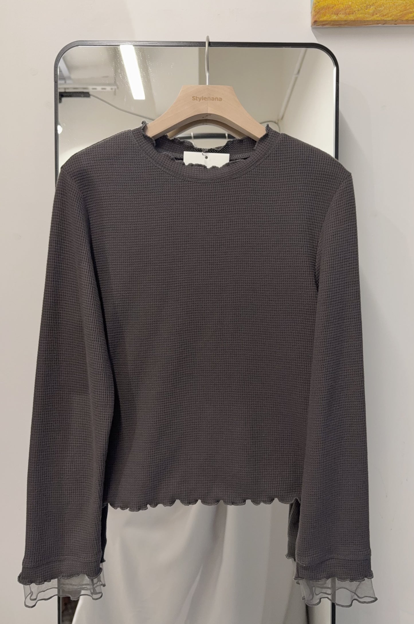 春夏・透透拼袖窩夫薄長袖 4色入 1S10320