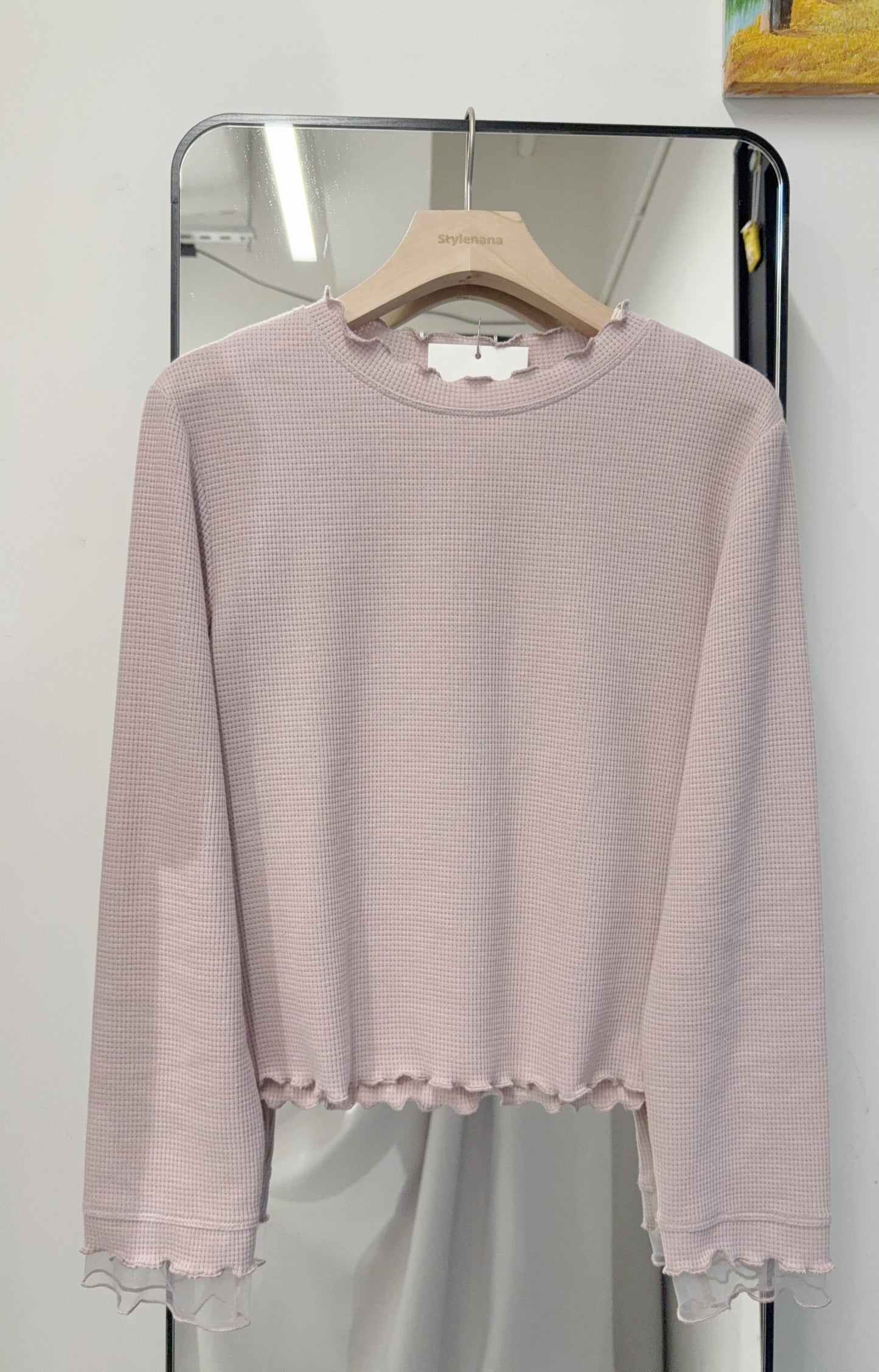 春夏・透透拼袖窩夫薄長袖 4色入 1S10320