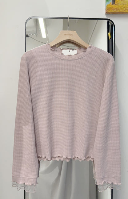 春夏・透透拼袖窩夫薄長袖 4色入 1S10320