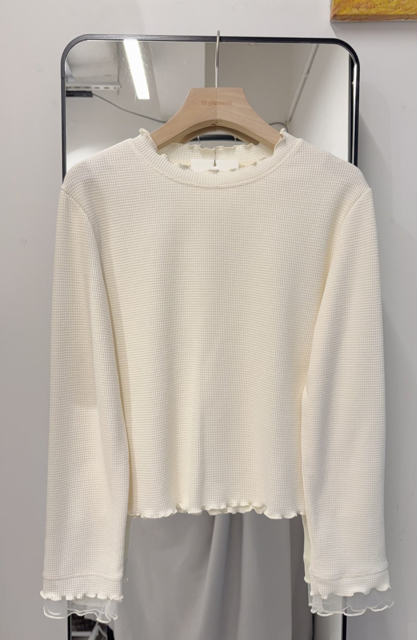 春夏・透透拼袖窩夫薄長袖 4色入 1S10320