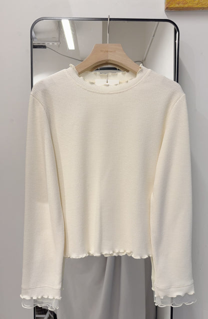 春夏・透透拼袖窩夫薄長袖 4色入 1S10320